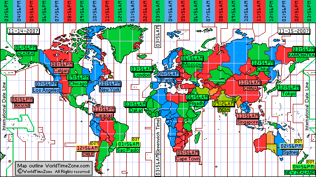 Standard Time Zones Map Of The World